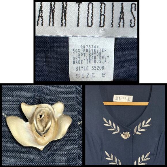 Vintage Ann Tobias  Dress Womens Size 8 Blue Long Sleeve Button Down Midi U.S.A. - Picture 9 of 9